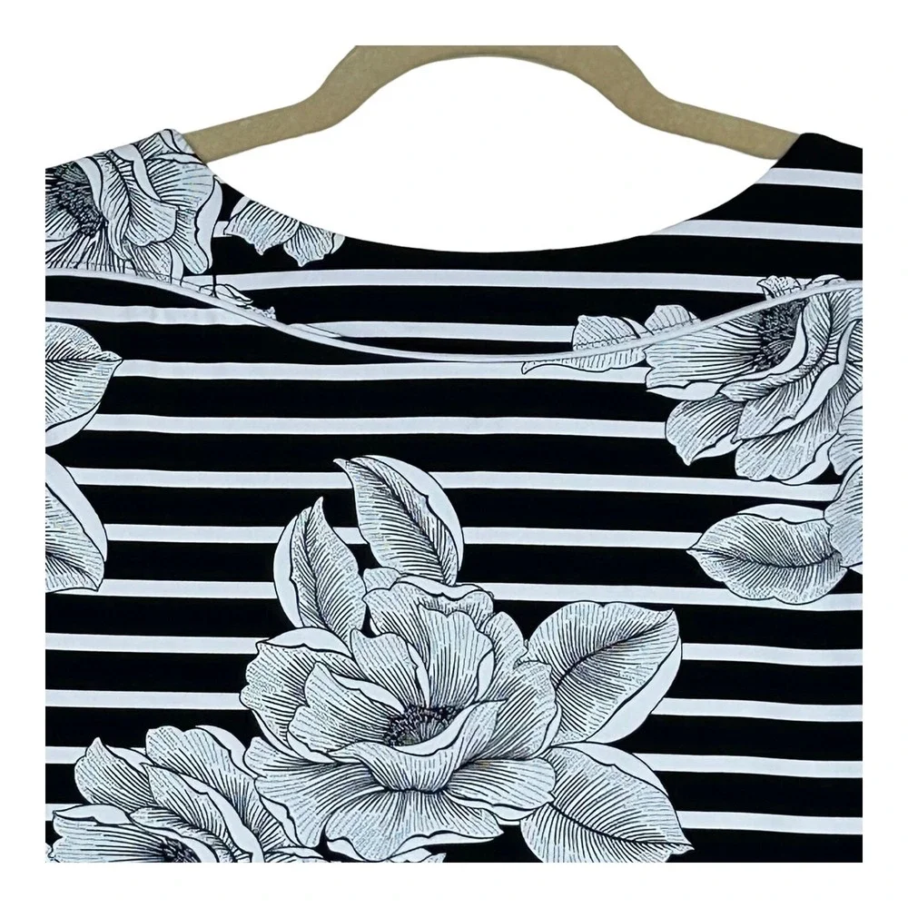 Lands' End Women's Swim Cover-Up M 10 - 12 Black White Floral Beach Sunblock NEW